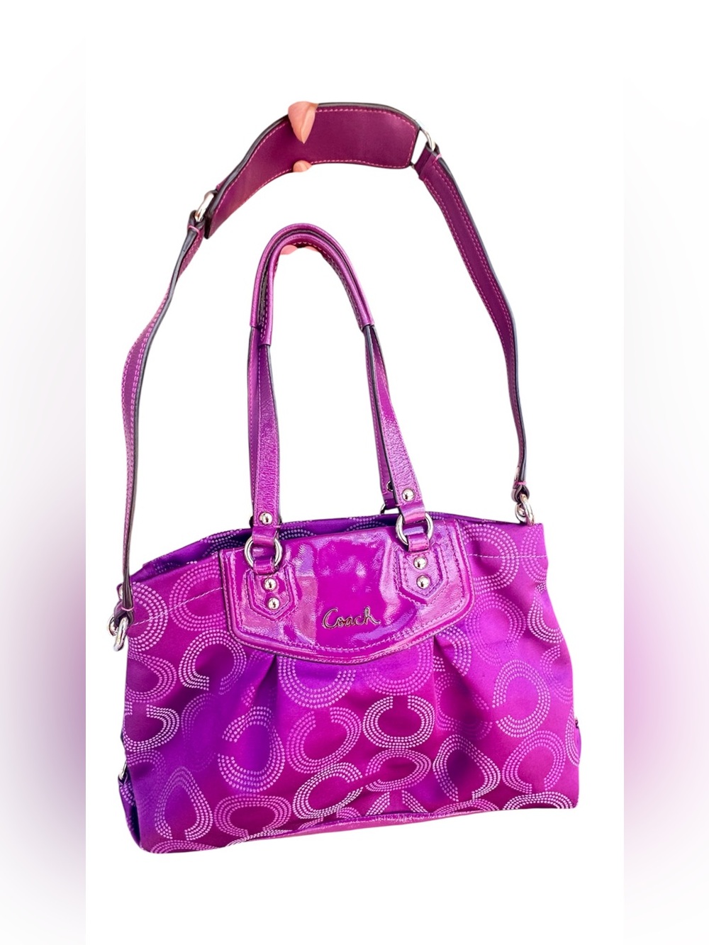 Coach Purple Signature Tote with Removable Strap - Picture 3 of 11